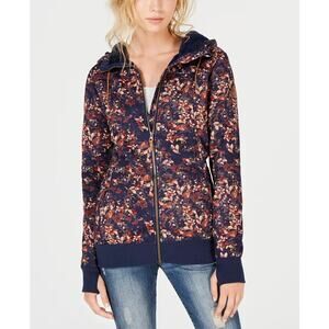 ROXY Hoodie Sweatshirt Size Small Fleece Lined Hooded Zip Up Blue Printed Cozy S